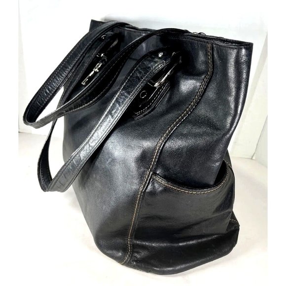 Fossil Black Faux Leather Tote Bag - Lightly Distressed - Picture 6 of 16